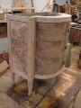 Walnut burl curved vanity